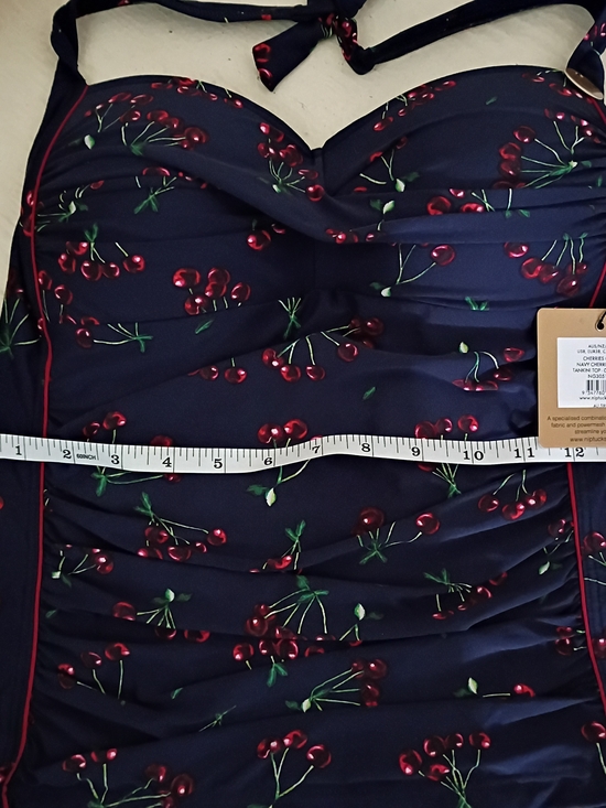 Nip Tuck Other - Women’s Navy Cherry Print Ruched Halter tankini